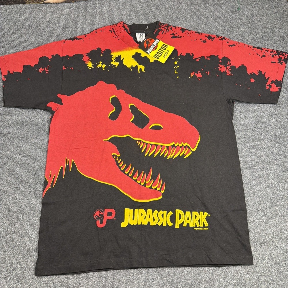 Jurassic Park Vintage Visitor T Shirt XL 1993 All‎ Over Print USA Movie Tee TAC